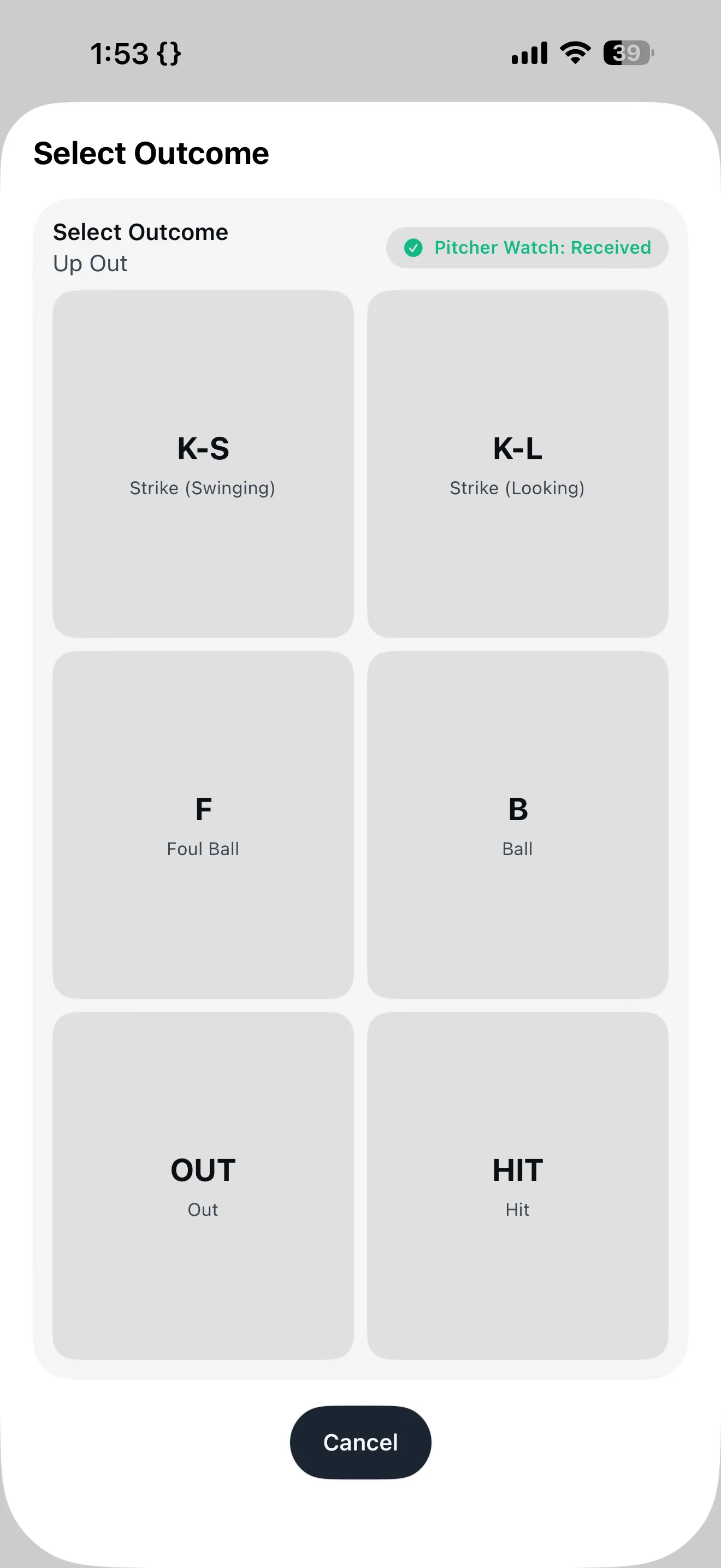 PitchTAC outcome tracking and Apple Watch signal confirmation